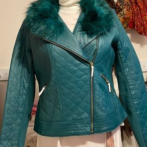 Green leather moto jacket NWT